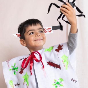 Collage picture – Boys as zombie with spider in hand