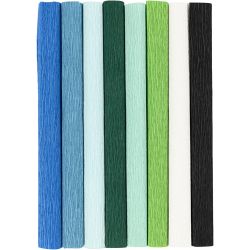 Crepe Paper, sheet 25x60 cm, Crêpe ratio: 180%, 105 g, blue/green harmony, 8 sheet/ 1 pack