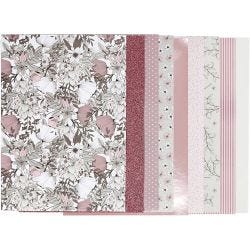 Design Paper pad, size 21x30 cm, 120+128 g, beige, brown, rose, white, 24 sheet/ 1 pack