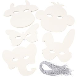 Animal Masks, H: 13-24 cm, W: 20-28 cm, 230 g, white, 100pc/ 1 pack