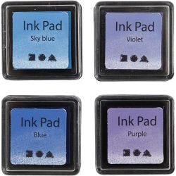 Ink Pad, H: 2 cm, size 3,5x3,5 cm, blue, sky blue, purple, violet, 4pc/ 1 pack