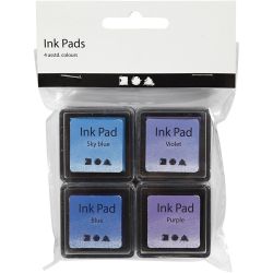 Ink Pad, H: 2 cm, size 3,5x3,5 cm, blue, sky blue, purple, violet, 4 pc/ 1 pack