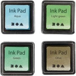 Ink Pad, H: 2 cm, size 3,5x3,5 cm, green, light green, olive, aqua, 4pc/ 1 pack