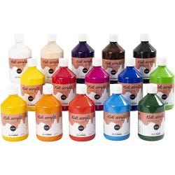 Acrylic Paint Glossy, assorted colours, 15x500ml/ 1 pack