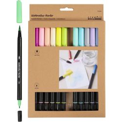 Watercolour Marker, Pastel, line 2+4-8 mm, assorted colours, 12 pc/ 1 pack