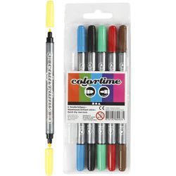 Colortime Double Marker, line 2,3+3,6 mm, standard colours, 6 pc/ 1 pack