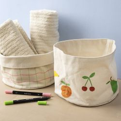 Fabric Baskets, H: 14,5 cm, dia. 20 cm, 385 g, light natural, 2 pc/ 1 pack