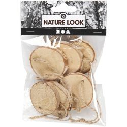 Wooden disc with hole for cord