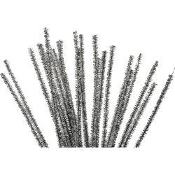 Chenille, L: 30 cm, thickness 6 mm, glitter, silver, 24 pc/ 1 pack