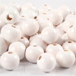 Wooden Beads, dia. 10 mm, hole size 3 mm, white, 20 g/ 1 pack