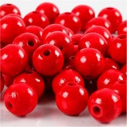 Wooden Beads, dia. 10 mm, hole size 3 mm, red, 20 g/ 1 pack