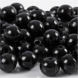 Wooden Beads, dia. 10 mm, hole size 3 mm, black, 20 g/ 1 pack