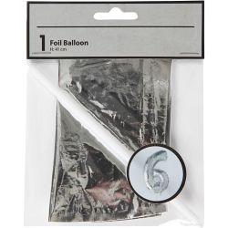 Foil Balloon, 6, 41 cm, silver, 1 pc