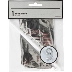 Foil Balloon, 9, H: 41 cm, silver, 1 pc