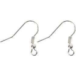 Earring Hooks, L: 18 mm, silver, 10 pc/ 1 pack