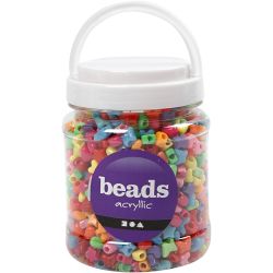 Novelty Beads, dia. 10 mm, hole size 3,5 mm, ca. 1530 pc, assorted colours, 400 g, 700 ml/ 1 tub