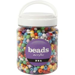 Pony Beads, dia. 6-10 mm, hole size 3-5 mm, ca. 1720 pc, assorted colours, 430 g, 700 ml/ 1 tub
