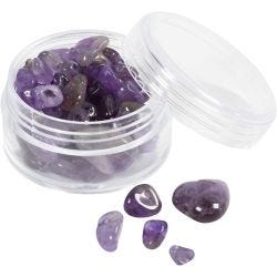 Crystal beads, Amethyst, dia. 7-12 mm, hole size 1 mm, purple, 63 pc/ 1 pack