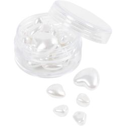 Wax Beads, Hearts, dia. 7-13 mm, hole size 1,3-1,5 mm, mother-of-pearl, 32 pc/ 1 pack