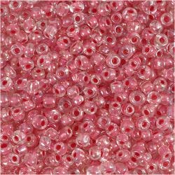 Rocaille Seed Beads, dia. 3 mm, size 8/0, hole size 0,6-1,0 mm, pink centre, 25 g/ 1 pack