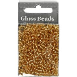 Seed Beads, dia. 3 mm, size 8/0, hole size 0,6-1,0 mm, gold, 25 g/ 1 pack