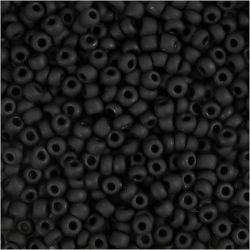 Rocaille Seed Beads, dia. 3 mm, size 8/0, hole size 0,6-1,0 mm, frosted black, 25 g/ 1 pack