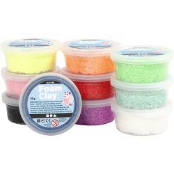 Foam Clay®, glitter, assorted colours, 10x35g/ 1 pack