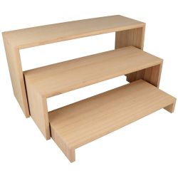 Display with wooden nesting shelves