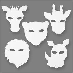 Jungle Animal Masks, H: 22,5-25 cm, W: 20,5-22,5 cm, 230 g, white, 16pc/ 1 pack
