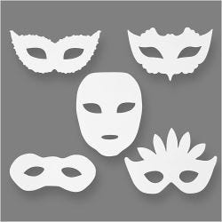 Masquerade Masks, H: 8,5-19 cm, W: 15-20,5 cm, 230 g, white, 16pc/ 1 pack