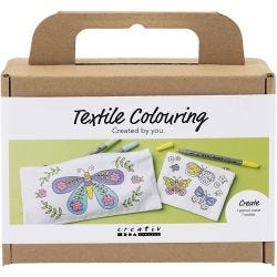 Mini Craft Kit Textile Colouring, Butterflies, pastel colours, 1 pack