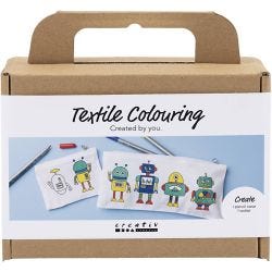 Mini Craft Kit Textile Colouring, Robot, primary colours, 1 pack