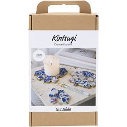 Craft Kit Kintsugi, Coaster, blue, gold, light red, white, 1 pack
