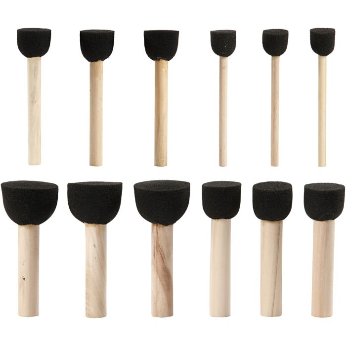 Foam Stencil Brushes, L: 9-10 cm, dia. 13+20+25+35 mm, 12 pc/ 1 pack