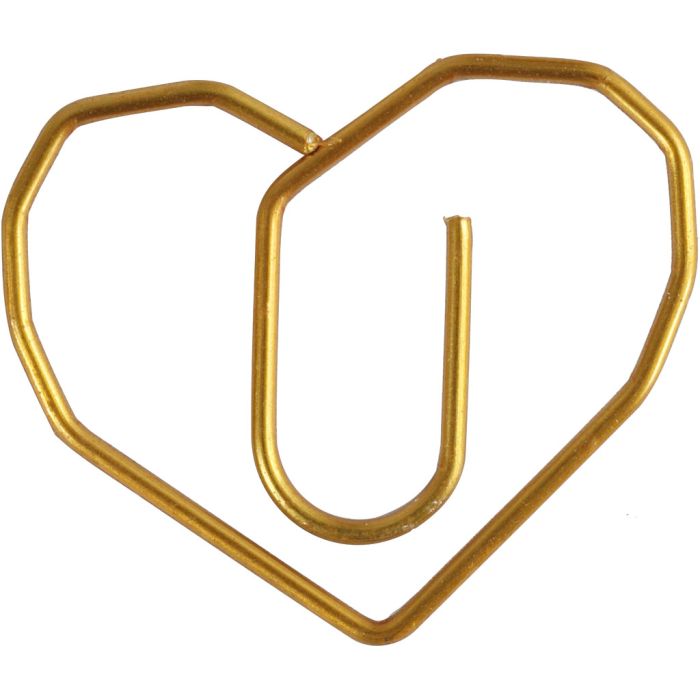 Metal Paperclips, heart, size 30x20 mm, gold, 6 pc/ 1 pack