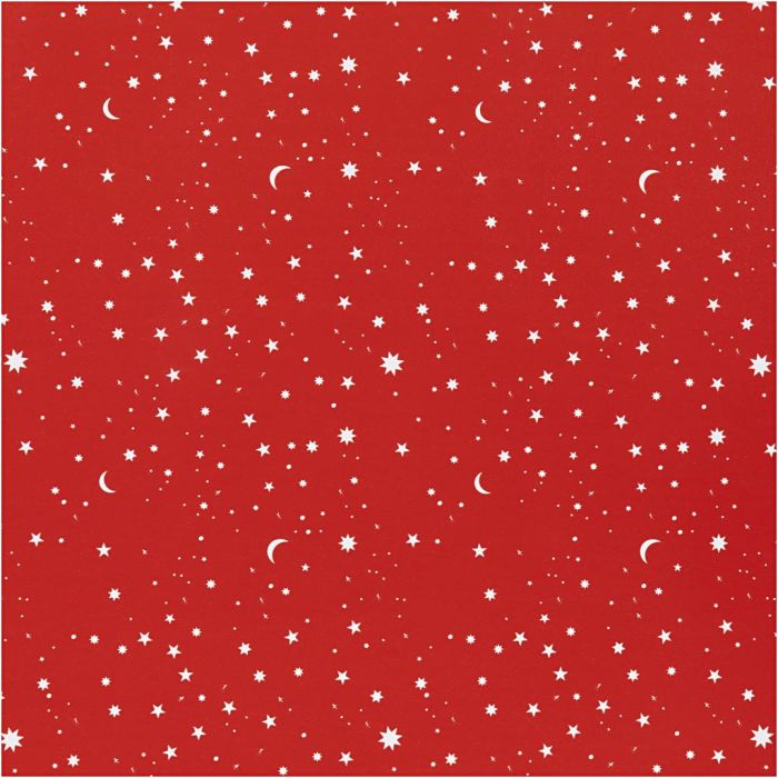 Gift wrap, Stars and moons, W: 50 cm, 80 g, dark red, 100 m/ 1 roll