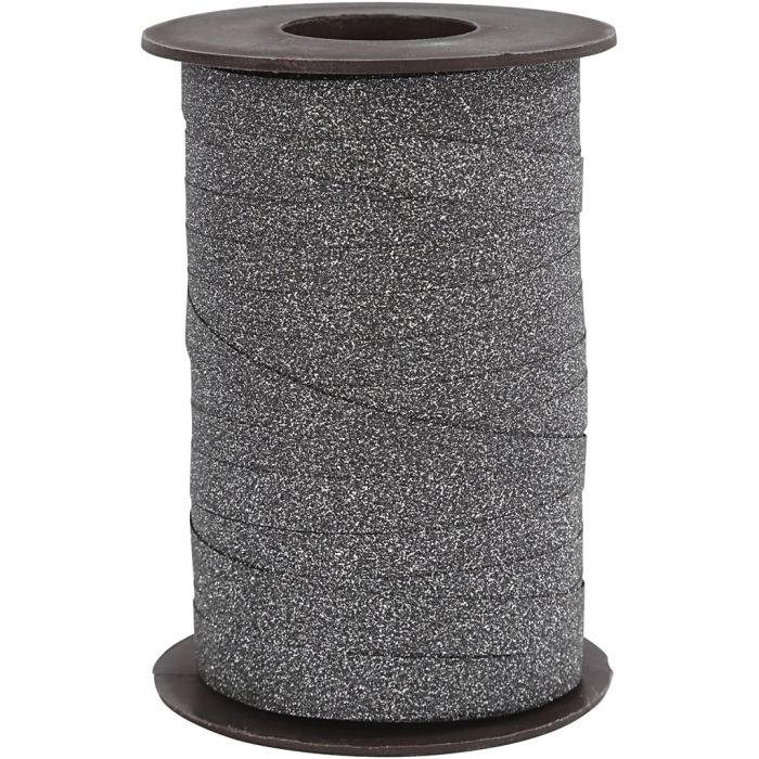 Curling Ribbon, W: 10 mm, glitter, black, 100 m/ 1 roll