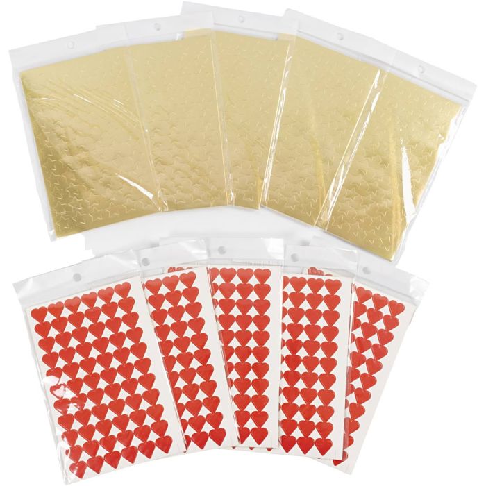 Stickers, Hearts and Stars, size 14 mm, 100 sheet/ 1 pack