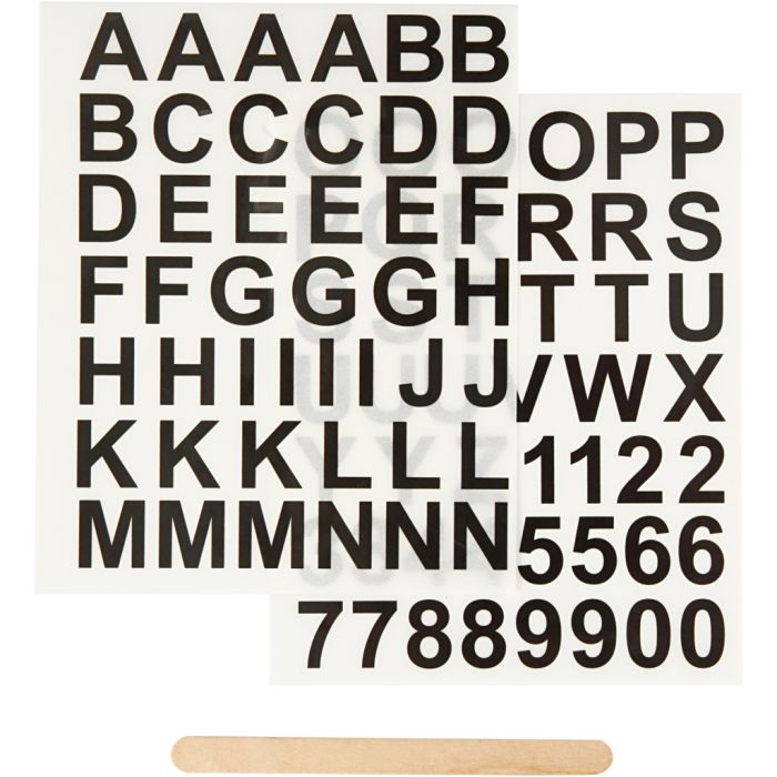 Rub-on Stickers, letters and numbers, H: 17 mm, W: 17 mm, sheet 12,2x15,3 cm, black, 2 sheet/ 1 pack