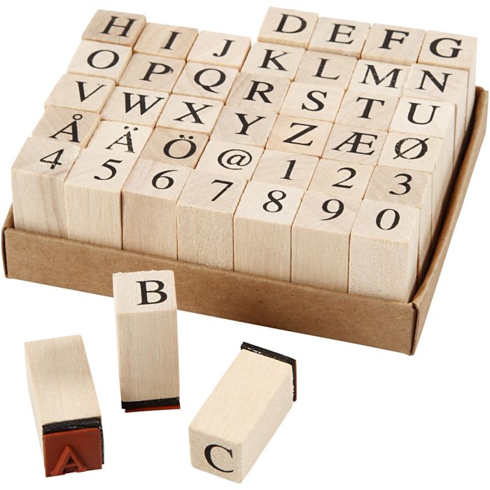 Wooden Stamps Set, size 13x13 mm, ca. 8 mm, 42 asstd./ 1 pack