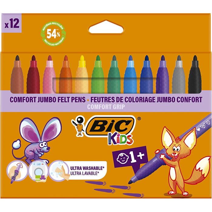 Jumbo Felt Pens for Children, line 1-4 mm, assorted colours, 12 pc/ 1 pack