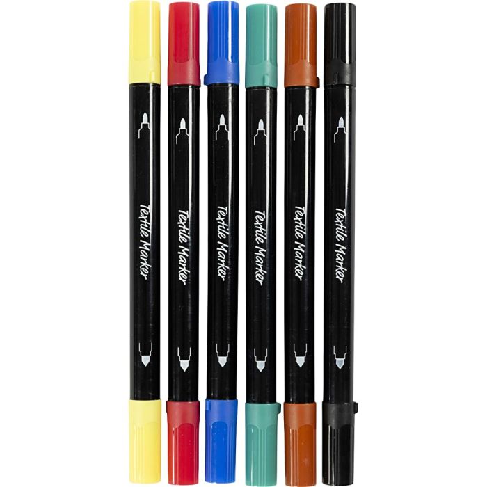 Textile markers, line 2,3+3,6 mm, standard colours, 6 pc/ 1 pack