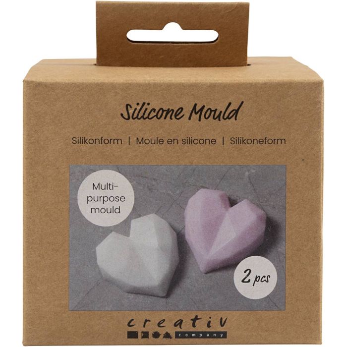 Silicone Mould, Faceted heart, H: 2 cm, L: 6 cm, W: 5,8 cm, 2 pc/ 1 pack