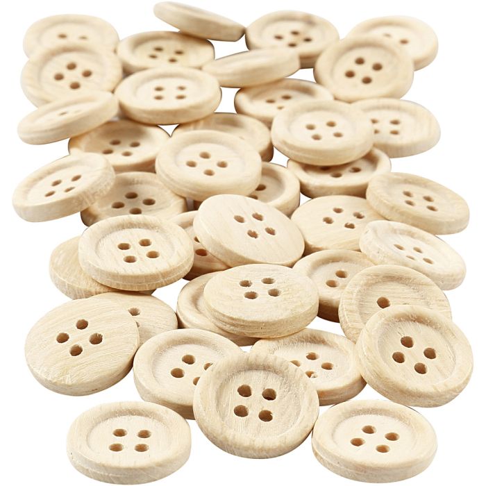 Wooden Buttons, dia. 18 mm, 4 holes, 40 pc/ 1 pack