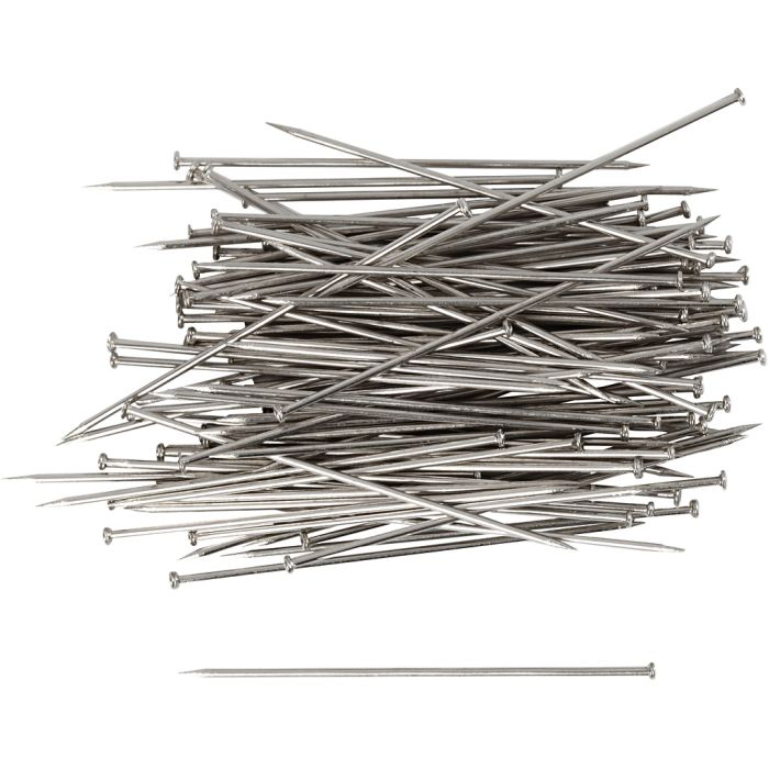 Straight Pins, L: 34 mm, thickness 0,6 mm, ca. 600 pc, silver, 50 g/ 1 pack