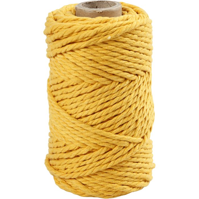 Macramé cord, L: 55 m, dia. 4 mm, yellow, 330 g/ 1 roll