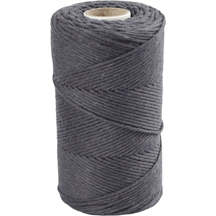 Macramé Cord, L: 198 m, dia. 2 mm, grey, 330 g/ 1 roll