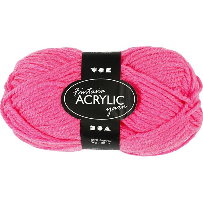 Fantasia Acrylic Yarn, L: 80 m, needle 4,5-5, neon pink, 50 g/ 1 ball