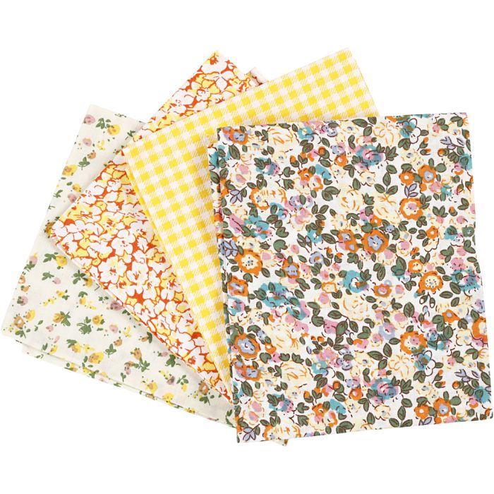 Patchwork Fabric, size 45x55 cm, 100 g, yellow, 4 pc/ 1 bundle