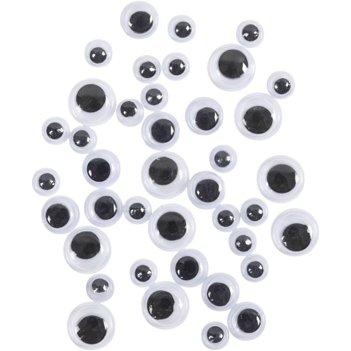Wiggly Eyes, dia. 6+8+10 mm, 40 asstd./ 1 pack